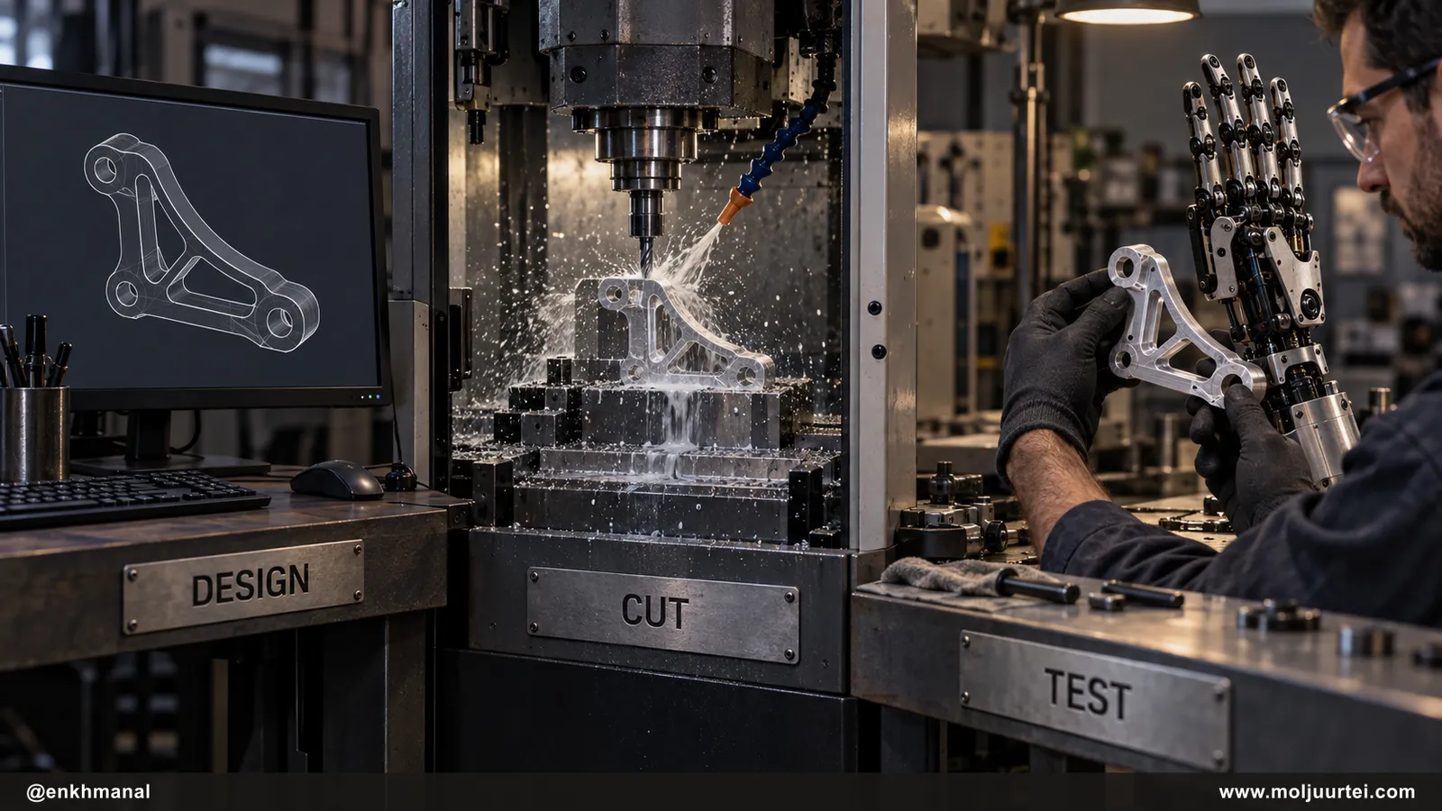 Robot bracket moves from design to CNC cutting to fit test