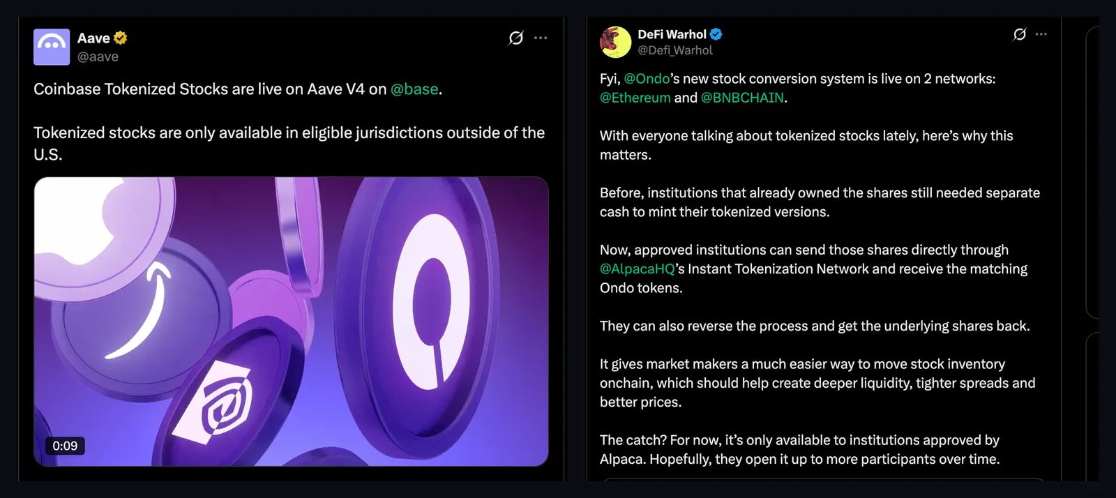 Base дээрх Aave V4 дахь Coinbase-ийн токенжуулсан хувьцаа ба Alpaca-гаар дамжсан Ondo хөрвүүлэлт