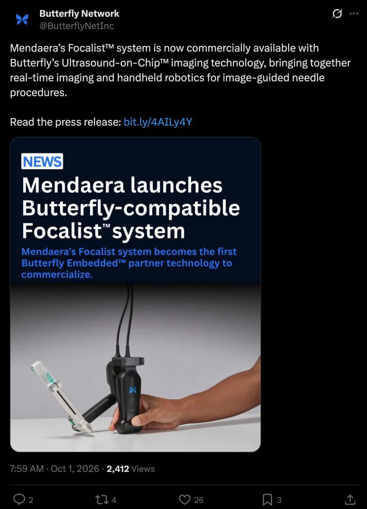 Butterfly Network post: Mendaera Focalist commercially available