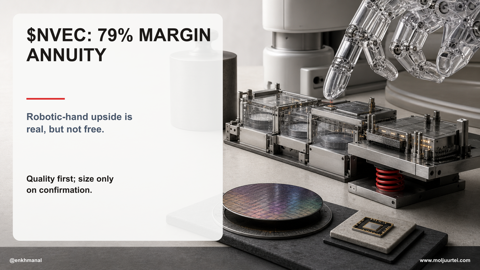 $NVEC Deep Dive — Spintronics' 79%-Margin Annuity, With a Free-ish Call on the Humanoid Hand